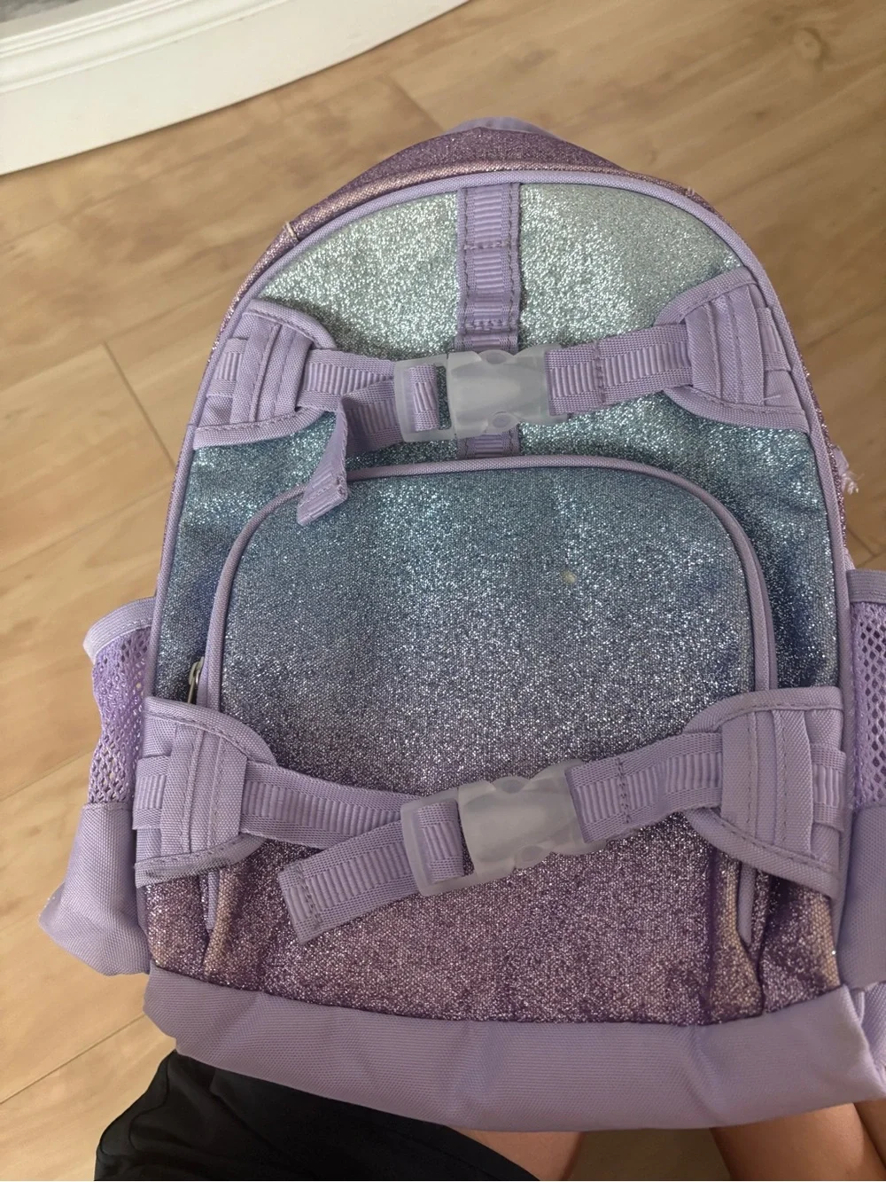 Kids Glitter Ombre Purple Backpack with Chest Straps